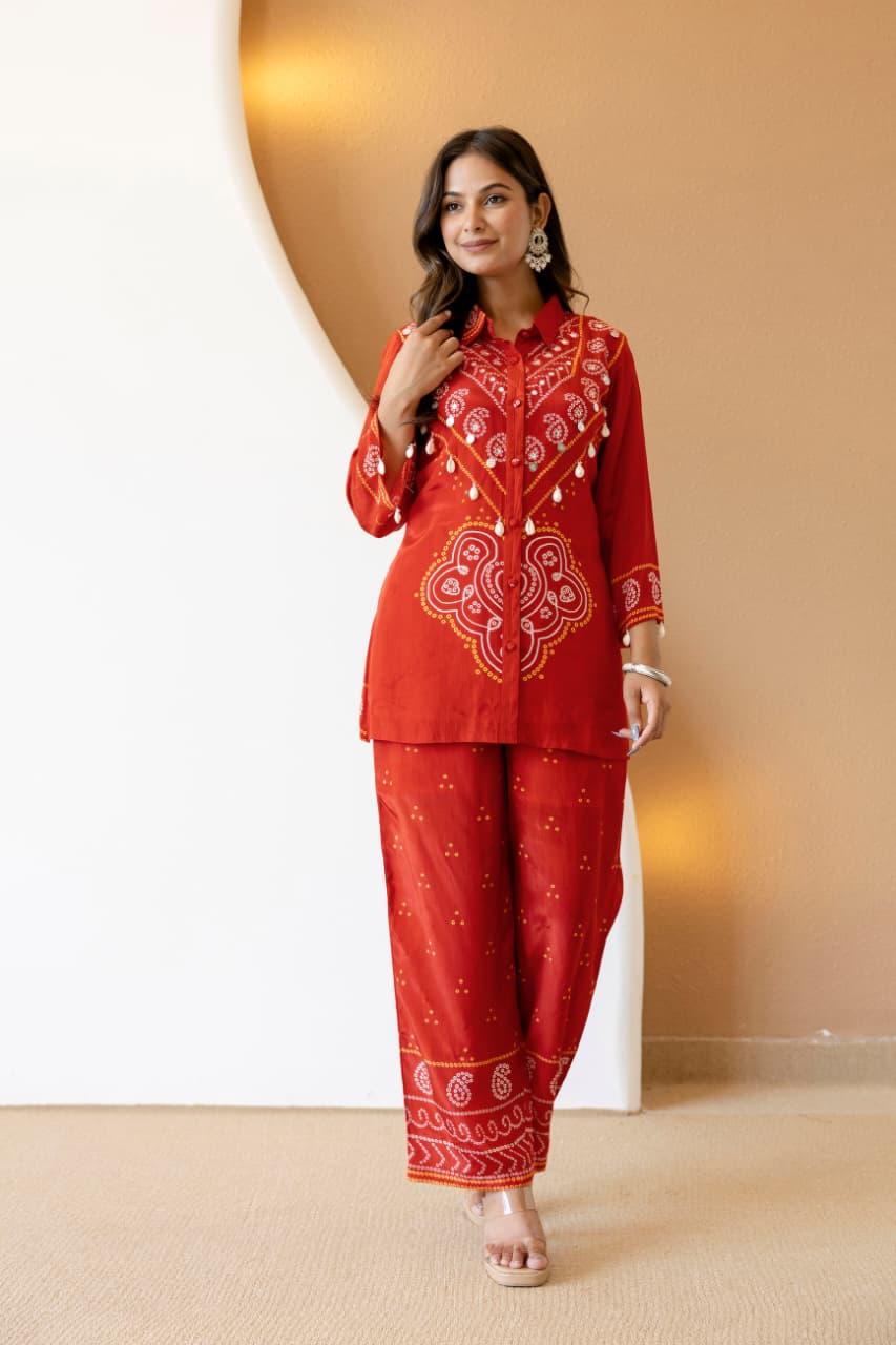 SINDOORI BANDHANI PURE CREPE COORD SET