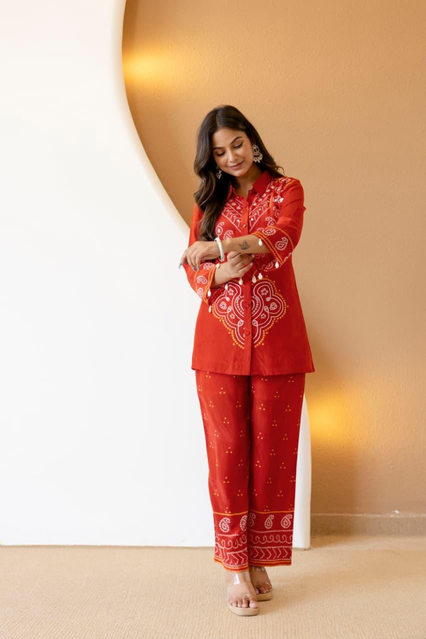 SINDOORI BANDHANI PURE CREPE COORD SET