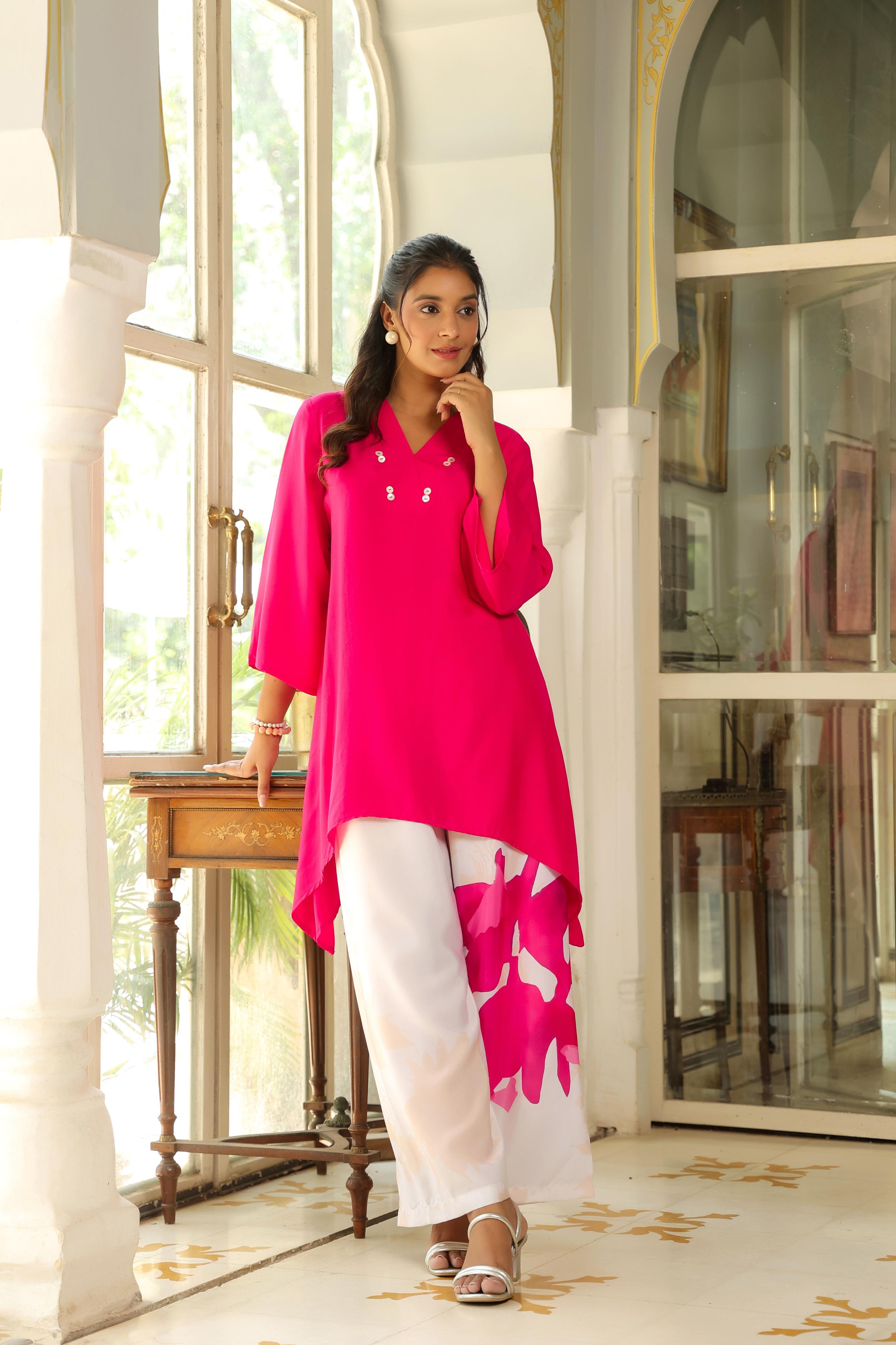 FUCHSIA FLARE ASYMMETRIC CO-ORD SET