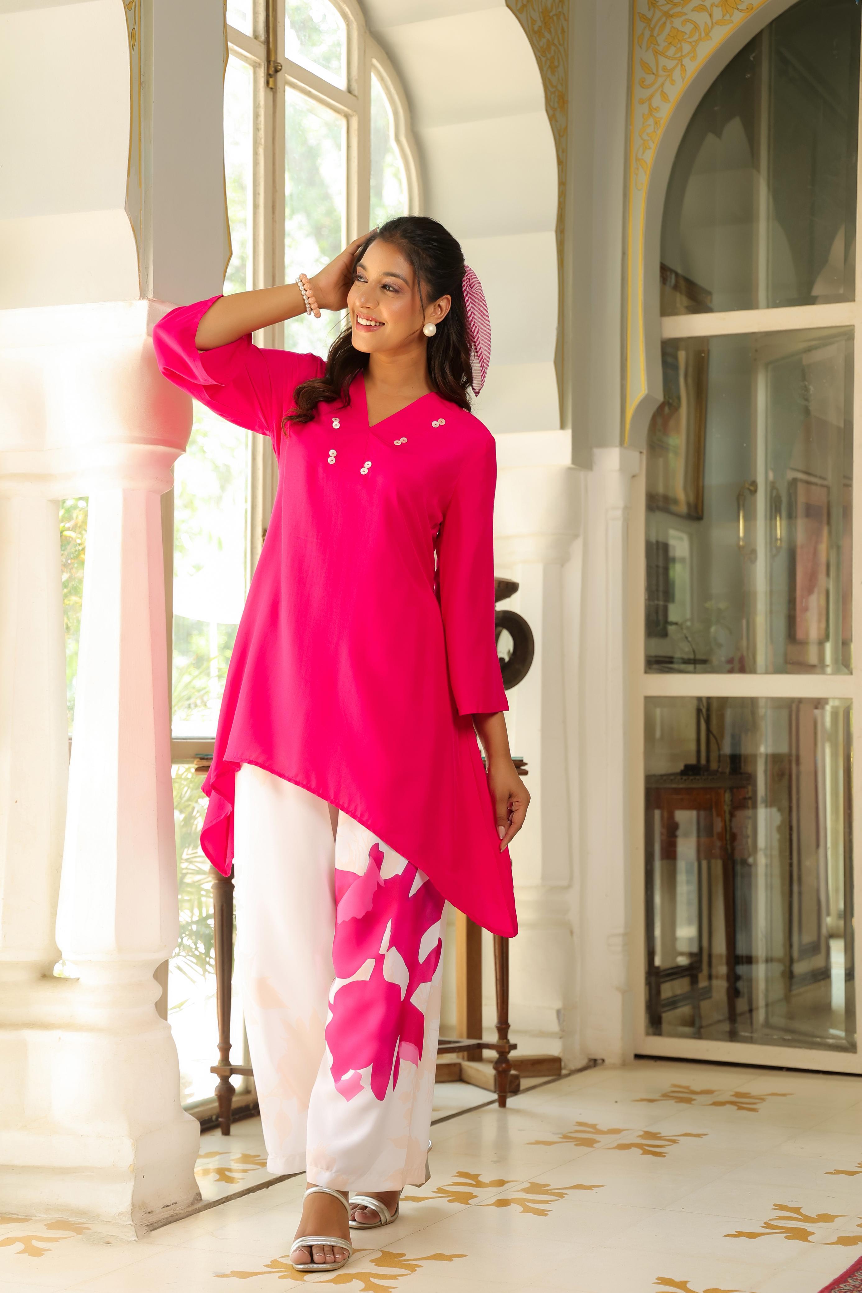 FUCHSIA FLARE ASYMMETRIC CO-ORD SET