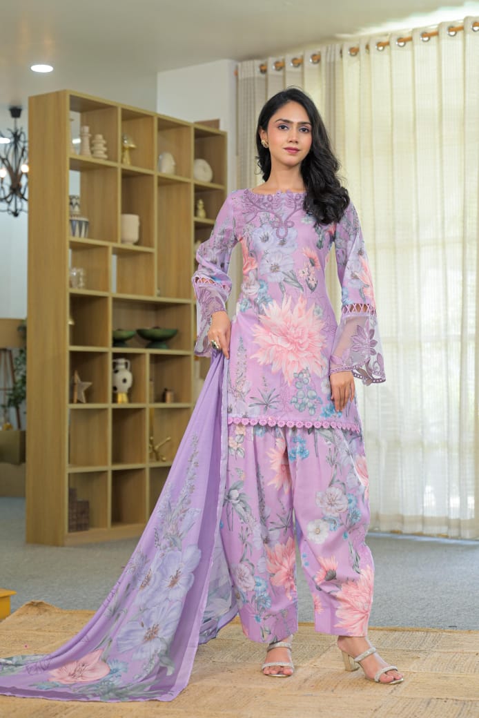 BLUSH LILAC FLORAL FARSHI SALWAR SUIT SET