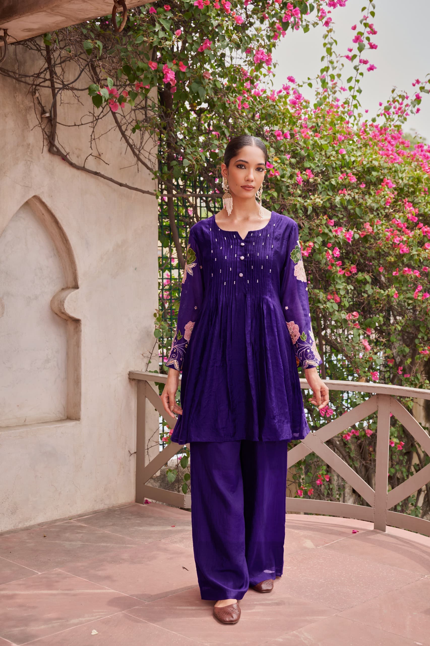 GULNAAR DEEP PURPLE MUL CHANDERI SUIT SET