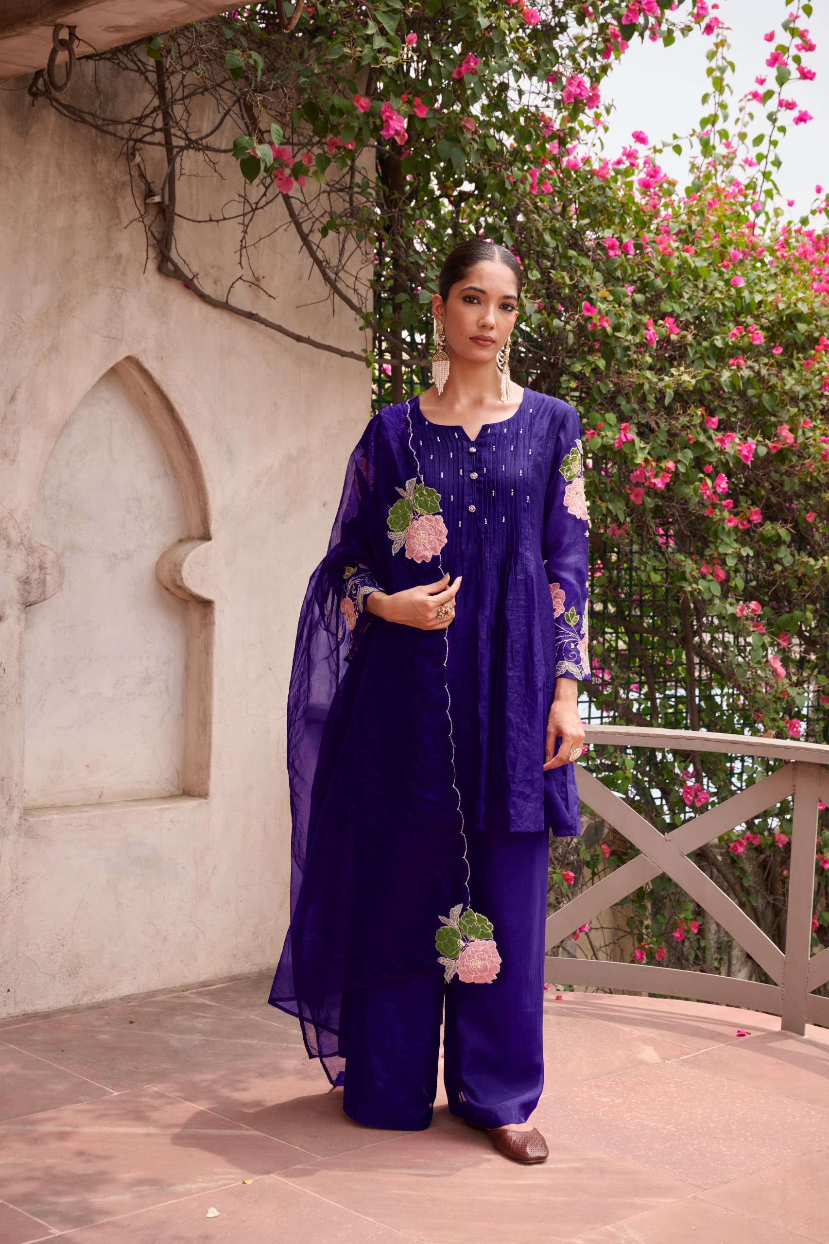 GULNAAR DEEP PURPLE MUL CHANDERI SUIT SET
