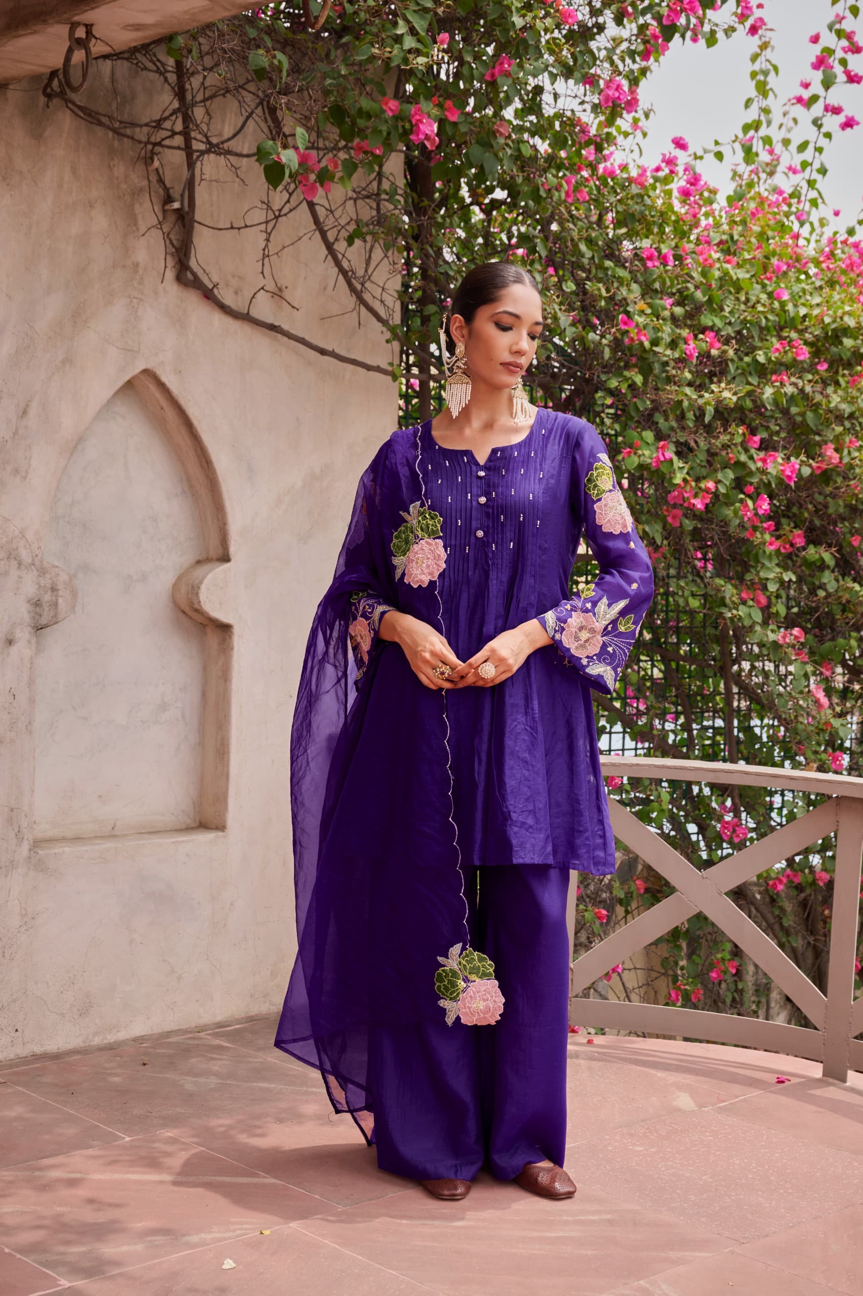 GULNAAR DEEP PURPLE MUL CHANDERI SUIT SET