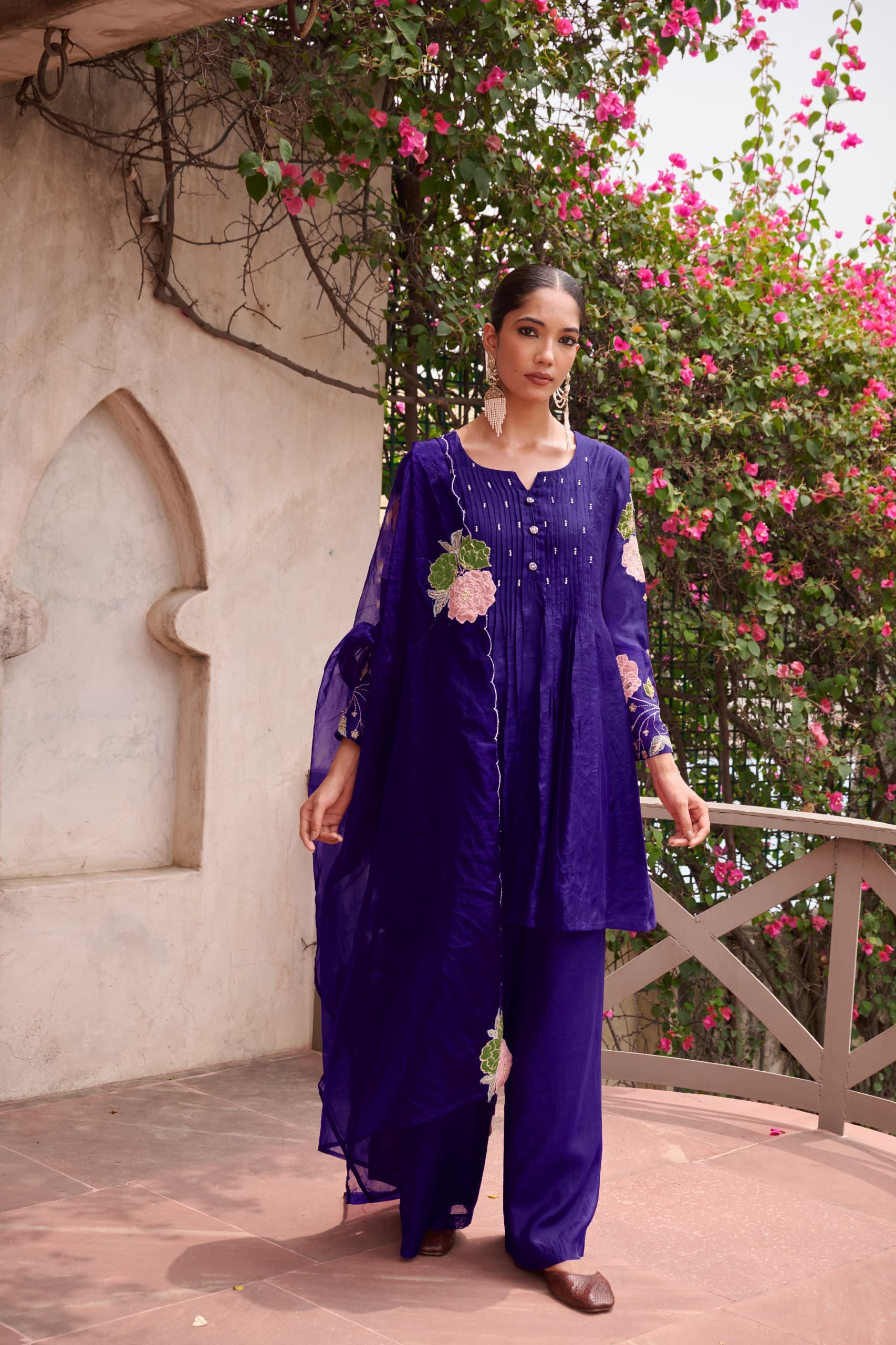 GULNAAR DEEP PURPLE MUL CHANDERI SUIT SET