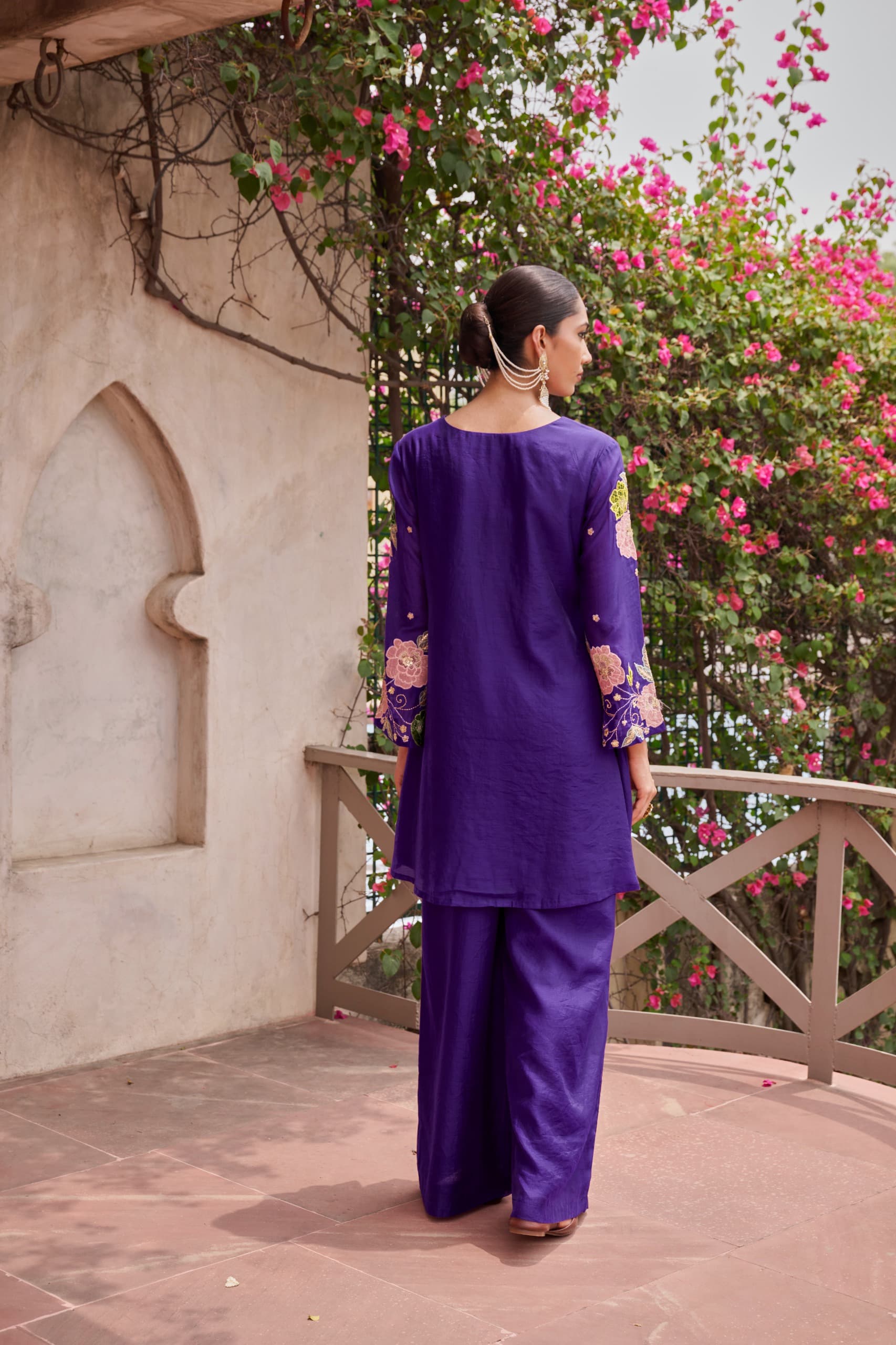GULNAAR DEEP PURPLE MUL CHANDERI SUIT SET