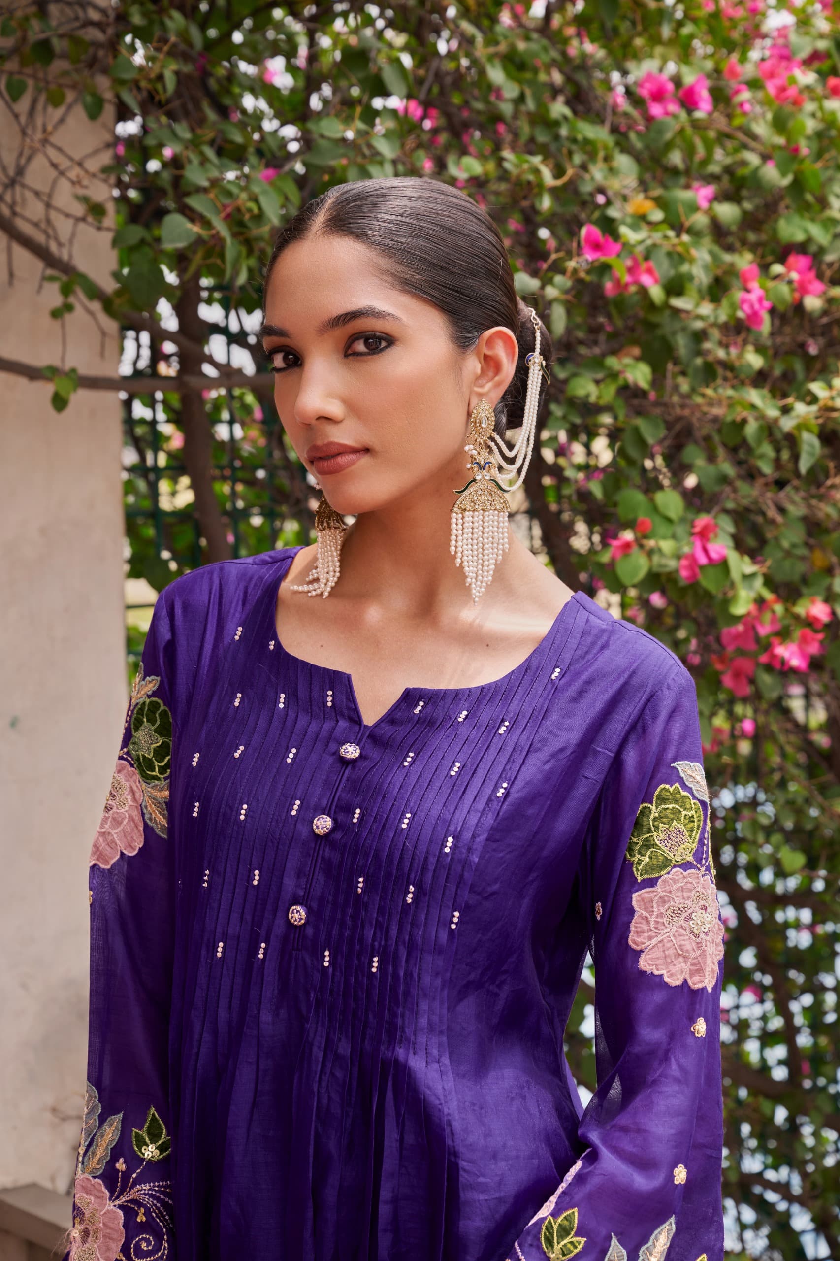 GULNAAR DEEP PURPLE MUL CHANDERI SUIT SET