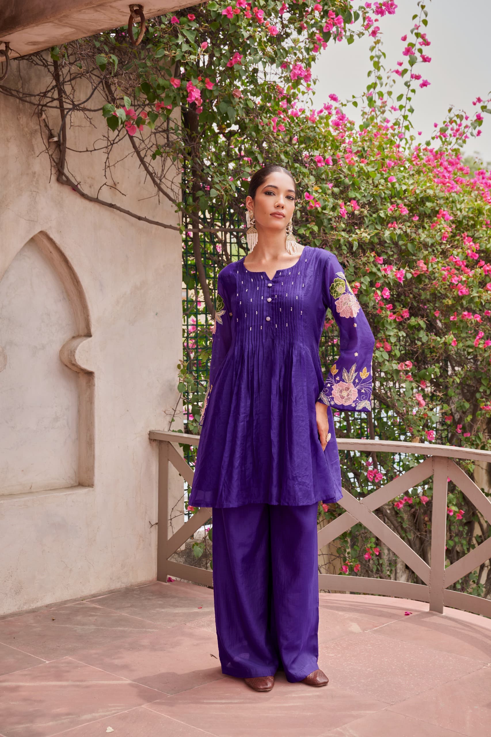 GULNAAR DEEP PURPLE MUL CHANDERI SUIT SET