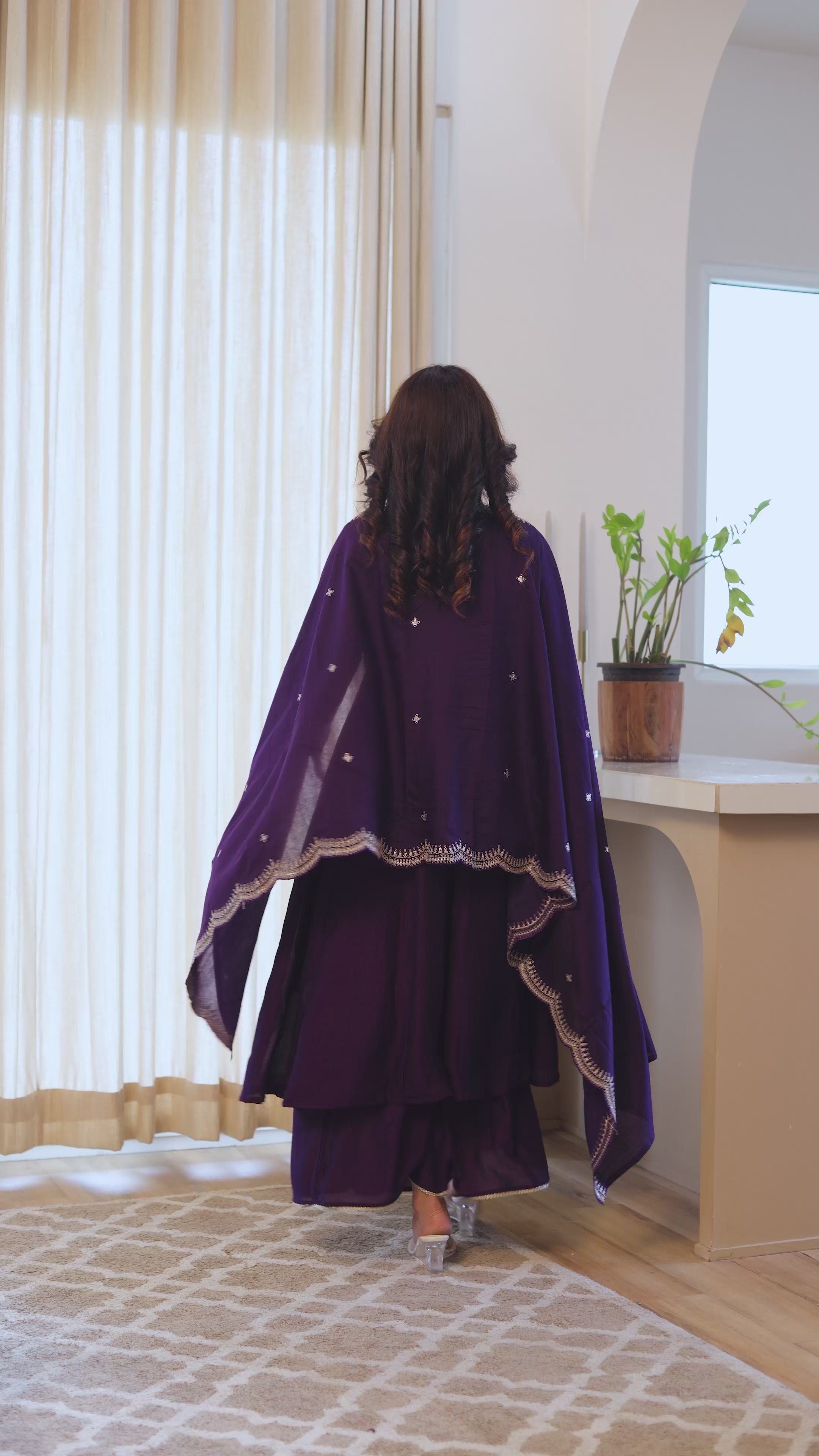 DEEP PURPLE ZARI EMBROIDERED ANARKALI SUIT SET