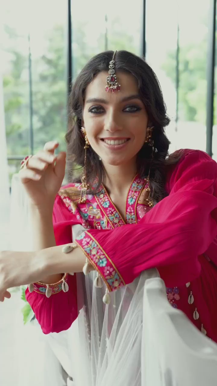 SAANJH PINK EMBROIDERED MUL CHANDERI SUIT SET